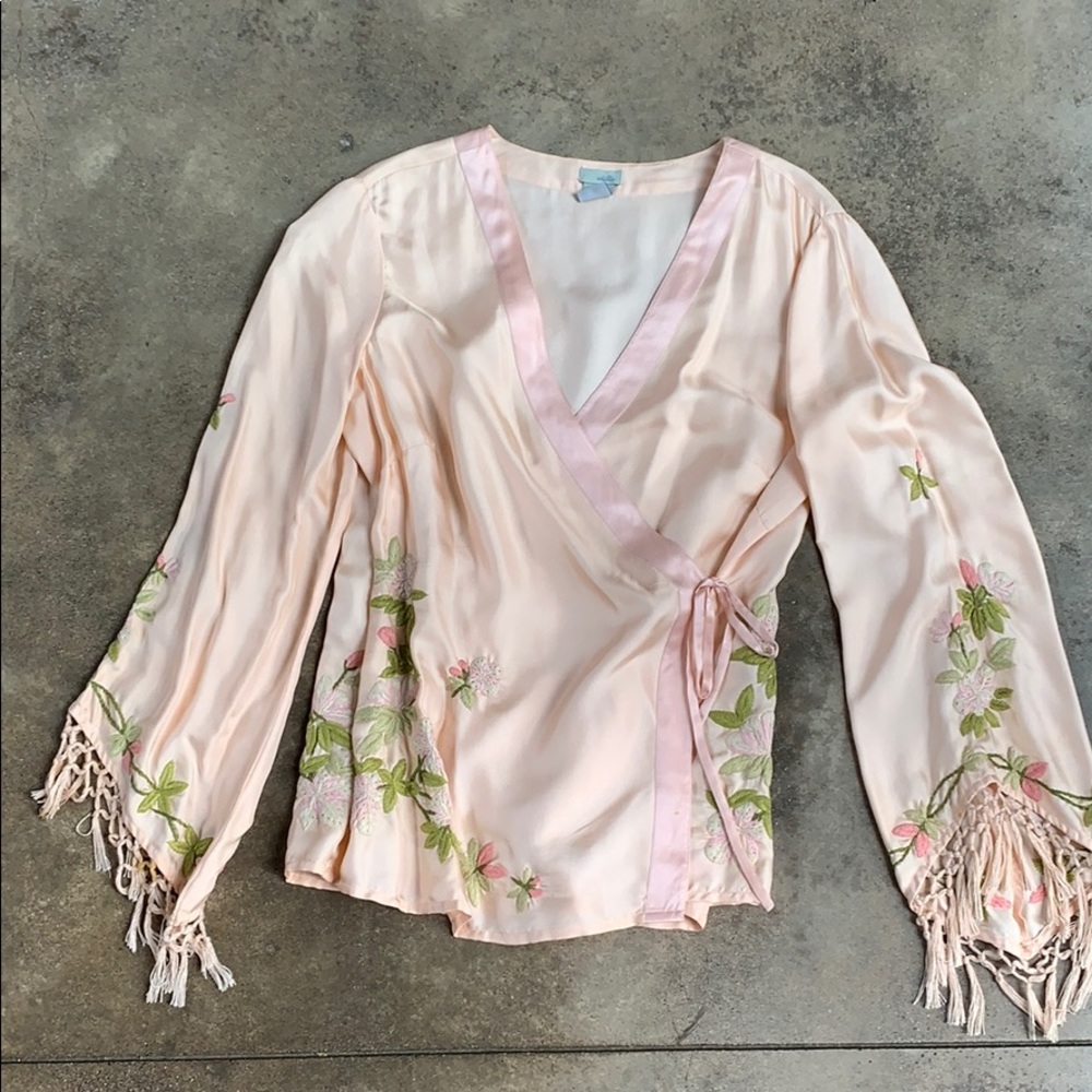 Odille Embroidered Silk Wrap Blouse